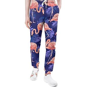 Flamingo Vogel En Tropische Bladeren Heren Joggingbroek Casual Joggers Broek Atletische Lounge Broek Met Zakken Voor Vrouwen