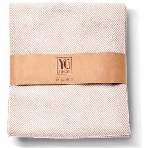 YENGAS Sprei XXL, 200 x 230 cm, grote woondeken, bedsprei, bankdeken, sprei, deken voor bank en bed, allrounderdeken, 85% katoen en 15% gerecycled polyester, beige, visgraat