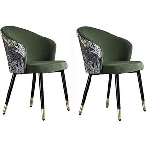 GEIRONV Eetkamerstoelen set van 2, met metalen poten fluwelen zitting en geborduurde rugleuning moderne huishoudelijke make-up stoel slaapkamer dressing stoel Eetstoelen (Color : Army Green, Size :