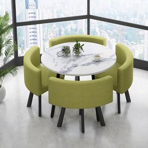 HRTLSS Conferentietafel met stoelen, ronde tafel en stoelen, set van 4, moderne stijl meubels, ruimtebesparende vergadertafel, voor woonkamer, restaurant, café