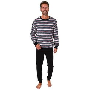 Normann Badstof pyjama voor heren, lange mouwen, pyjama met fijn gestreept patroon, rood, 52