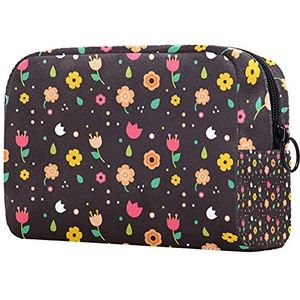 Bloemen Roze Make-up Bag Rits Pouch Reizen Cosmetische Organizer voor Vrouwen en Meisjes