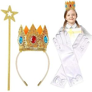 Prinsessenkroon Oorbellen Handschoenen, Prinsessen Kroon Kinderen - Crown Wand Handschoenen Meisjes Prinses Kostuum,Prinsessen Prop, Halloween-kostuum voor kinderen, meisjes