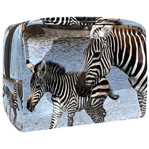 Wild Animal Zebra Print Reizen Cosmetische Tas voor Vrouwen en Meisjes, Kleine Waterdichte Make-up Tas Rits Pouch Toiletry Organizer, Meerkleurig, 18.5x7.5x13cm/7.3x3x5.1in, Modieus