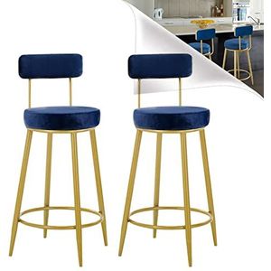 Barkruk Barkruk Moderne Barkrukken Set van 2 Fluwelen Gestoffeerde 65cm Zithoogte Moderne Stoelen met Rug Goud Metalen Poten-Zwart