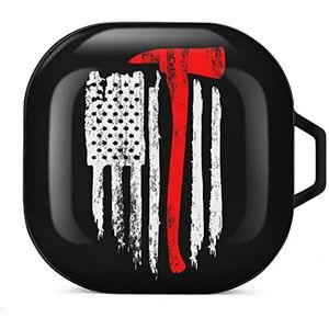 Brandweerman Axe Line Amerikaanse vlag oordopjes hoesje compatibel met Samsung hard shell beschermhoes zwart-stijl