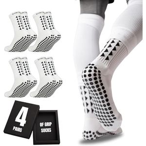 Gain The Edge Voetbal Grip Sokken 3.0-2st en 4st Set - Antislip Voetbalsokken - Bijgewerkt Model, Wit/4st, Medium-Large