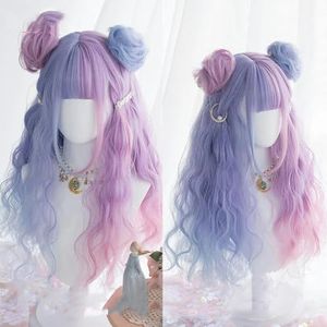 Synthetische lange rechte pruik met pony Pruik Meisje Schattig Ombre Roze Blond Zwart Cosplay Party Halloween Harajuku Pruik-43