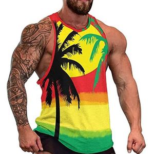 Rasta Palm Tree Tanktop voor heren, grafische mouwloze bodybuilding-T-shirts, casual strand-T-shirt, grappige sportschool-spieren