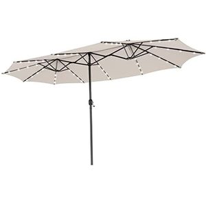 COSTWAY Dubbele parasol met led-verlichting, 450 x 260 cm, grote XXL UPF 50+, tuinparasol met zwengel, terrasparasol, marktparasol voor tuin, terras en zwembad (beige)