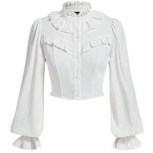 dames topjes Crop blouse met volantmouwen en ruches (Color : Wei�, Size : X-Small)