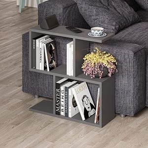 HOCUS PICUS 2-laags Opbergtafel | Multifunctionele C-vorm Bijzettafel | 60x60x19,5 cm | Organizer met Planken | Voor Kantoor, Woonkamer of Slaapkamer | (Antraciet)
