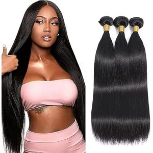 Tuheerst 1B Natural Black Bundles Human Hair Double Weft Straight Menselijk haar Extensions Unprocessed Brazilian Virgin Hair maagdelijk haar 16 18 20 Zoll Total 3 Bundles Total 150g