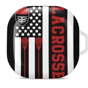 Amerikaanse vlag Lacrosse Gear oortelefoon hoesje compatibel met Galaxy Buds/Buds Pro schokbestendig hoofdtelefoon hoesje cover witte stijl