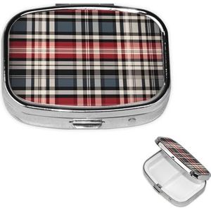 Pillendoos met 2 vakken, kleine pillendoos voor handtas en tas, schattige geruite reispillendoos voor vitaminen, visolie