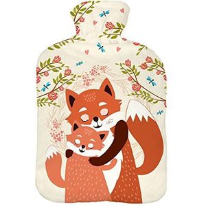 Warmwaterkruik met pullover overtrek 2 liter bedfles met mooie fleece print overtrek rubberen warmwaterkruik met deksel witte vossen omarming [092]