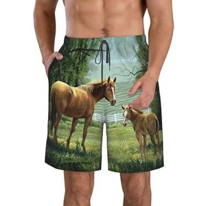 Strand Gekleurde Kiezels Print Heren Zwemplank Shorts Zwembroek Trunks Badmode Sneldrogende Surfen Strand Essentiële Zomer, Dieren Borduurwerk Schilderijen Paarden, XXL