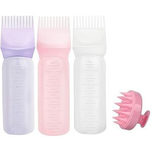 3-delige wortelkam-applicatorfles met 1 hoofdhuidmassageborstel, haarolie-applicatorfles, massagekam, haarverfpenseelfles met afstuderen, haarverfset, kapsalon-gereedschap