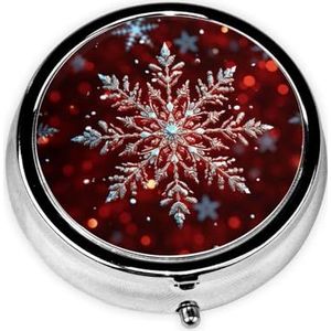 Pillendoosje met spiegel, retro pillendoosje met 3 vakken, kerstsneeuwvlok, kleine pillenorganizer voor portemonnee of zak, decoratieve metalen medicijnen, vitamine-organizer, unieke geschenken