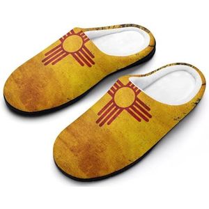 Verontruste New Mexico Vlag Katoenen Slippers Voor Vrouwen Warme Anti-Slip Rubber Zool Huis Schoenen Voor Indoor Hotel 9-10 (40-41)
