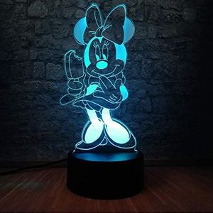 3D illusie nachtlampje cartoon meisjes Minnie Mouse Led7 kleur touch afstandsbediening tafellamp slaapkamer slaaplicht decoratie kinderverjaardag cadeau Kerstmis speelgoed