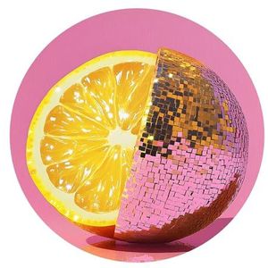 DEQORI Rond wandbehang, zelfklevend, Ø 100 cm, motief citrusdisco, textielcanvas, verwijderbaar, decoratief en vormvast, voor woonkamer, kantoor, hal of kinderkamer