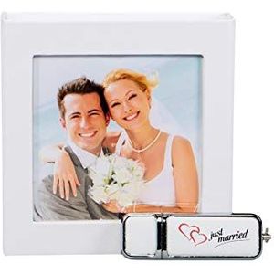 Bruiloft USB-stick Just Married met USB-box wit. Grootte 8GB