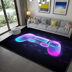 Sticker Superb Gamer / game controller Vloerkleed, tapijt met antislip-onderkant, vloermat, deurmat, voor woonkamer, slaapkamer, speelkamer, als kruipmat, voor tiener, kind, jongen, graffiti game controller, groot vloerkleed, paars, 60 x 90 cm