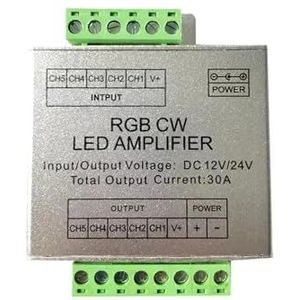 Controller versterker RGB+CCT monochroom/RGB/RGBW/RGBWW DC5V12V/24V 12A/24A/30A/50A 1CH/3CH/4CH/5CH voeding voor lichtstrip (RGBCW 30A)