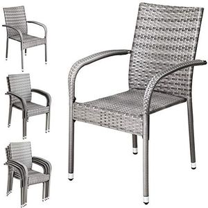 Casaria Polyrattan Tuinstoelen Set van 4 Stapelbaar In hoogte verstelbare Armleuning Tuin Balkon tot 160 Kg Grijs