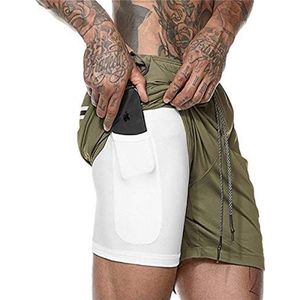 Heren Sport Shorts Gym Running Morbuy Zomer Tight 2 in 1 met Pocket Liner Sneldrogend Ademend Training Oefening Jogging Fietsen Bodybuilding Fitness, Groen, M