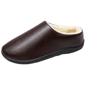 Heren Indoor Outdoor Slippers Ronde Neus Effen Kleur Warm Leer Gewatteerde Home Lounge Slippers, JH05, Koffie, 39 EU Breed