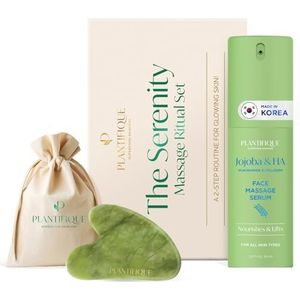 PLANTIFIQUE Massage Ritueel Set: Premium Gecertificeerde Jade Gua Sha + Jojoba Olie & AHA Serum Huidverzorgingsset, Verjaardagscadeaus voor Vrouwen, Tieners, Moeders, Bruiden