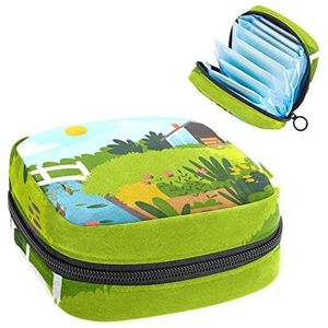 River House Lente Landschap Print Periode Tas voor Tiener Meisjes Vrouwen Dame, Maandverband Opbergtas met Rits Nylon Draagbare Opslag Menstruatie Pad Tas