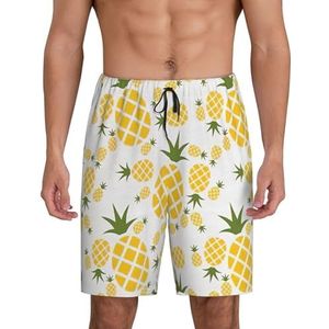 Heren ananas. Print Lounge Shorts Pyjama Bottoms Nachtkleding Shorts Kerst Shorts Losse Sportbroek, Zwart, M