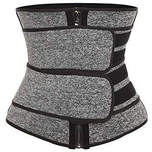HONGBI Dames taille trainer riem buik sport shaper zweet training gordel neopreen met rits en enkele of dubbele klittenband versterkte taille trimmer riem zweet korset, Grijs-dubbel, S