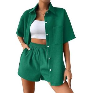 Leader of the Beauty Vrouwen Zomer Tweedelige Outfit Top En Shorts Broek Sets Causale Gym Activewear Sets, Groen, S