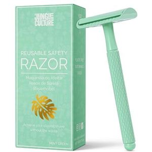 Jungle Culture® Metalen veiligheidsscheermes voor vrouwen en mannen | Herbruikbare scheermes en reistas voor vrouwen | Past op alle dubbele rand scheermesjes | Single Blade Eco-vriendelijk Dames Scheermes voor Lichaam & Gezicht, Zero Waste Beauty