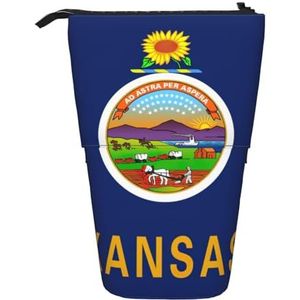 Evengigy Kansas staat vlag print schattig etui met ritssluiting verstelbare standaard potloodhouder grappige make-up tas, Zwart, Eén maat, Tas Organizer