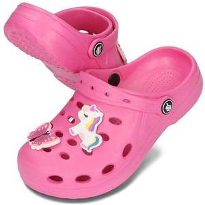 BeKiddy Unisex Kinderklompen met 4 Bedels EVA Schoenen Lichtgewicht Jongens Meisjes 20-35 EU/Fuchsia, 23