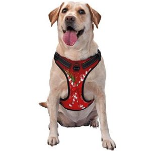 Rood kerstsnoepje, bedrukt anti-trek hondenharnas, geen verstikking, reflecterend hondenvest, voor kleine, middelgrote en grote honden