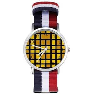 Geel Zwart Plaid Geruit Automatisch Horloge Voor Mannen Vrouwen Mode Quartz Horloge Armband Polshorloge Voor Thuiskantoor