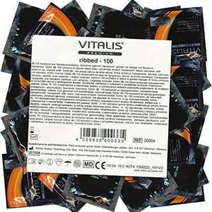 Vitalis PREMIUM Ribbed, condooms met ribbels, geribbelde condooms voor harde seks, 1 x 100 stuks