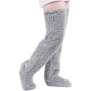 Amexo - Kniekousen - Lichtgrijs - Pluche Overknee Sokken