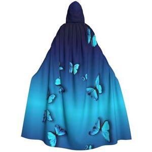 WURTON Mooie Blauwe Vlinder Print Hooded Mantel Unisex Volwassen Mantel Halloween Kerst Hooded Cape Voor Vrouwen Mannen