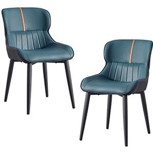 GEIRONV Keuken eetkamerstoelen Set van 2, met Carbon Stee-benen Moderne woonkamer zijstoelen Pu Lederen water proof tegenstoelen Eetstoelen (Color : Navy blue)