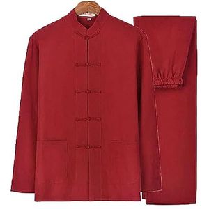 OIFAODAO, Puur katoenen tangpak lange mouwen jassen broek, tai chi uniform Chinese traditionele kleding, hanfu vechtsportpak,Tai Chi-uniformen(Red,4XL 5XL)