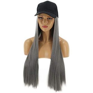 Dkee Pruiken Europese en Amerikaanse mode for dames Wig één stuk Hat Wig Lang Recht Haar 62cm (goud/paars/grijs) (Color : Gray)