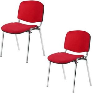 Büro & More 2-delige set bezoekersstoel, chroom, ISO, comfortabele conferentiestoel, stapelbaar, met gevoerde zitting en rugleuning, rood
