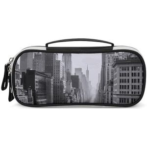 DWTJKMS Zwart En Wit New York Lederen Make-uptas Draagbare Kleine Cosmetische Organizer Waterdichte Toilettassen Borstels Potloden En Reizen Make Up Accessoires